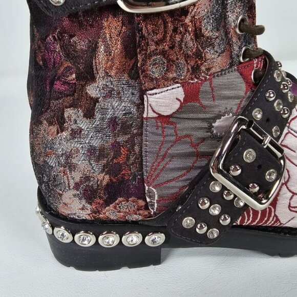 NWB JEFFREY CAMPBELL SLAM-2ST Red Grey Floral Silver Studded Buckle Boots Sz 6M - Picture 8 of 16